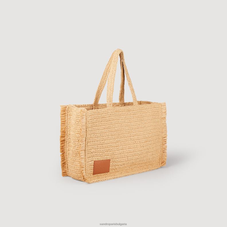 Жени Sandro Paris бежово чанта raffia kasbah аксесоари 0X6J0574