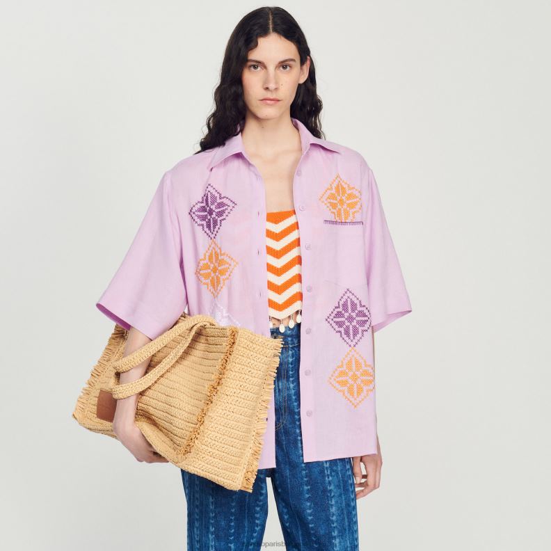 Жени Sandro Paris бежово чанта raffia kasbah аксесоари 0X6J0574