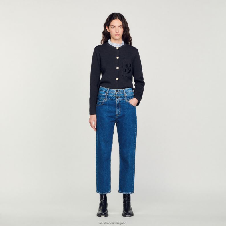 Жени Sandro Paris син trompe l'aeil mom jeans облекло 0X6J0167