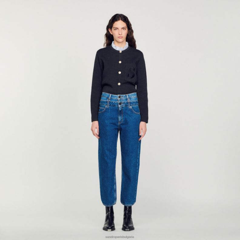 Жени Sandro Paris син trompe l'aeil mom jeans облекло 0X6J0167
