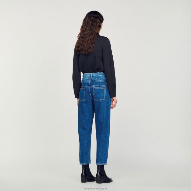 Жени Sandro Paris син trompe l'aeil mom jeans облекло 0X6J0167