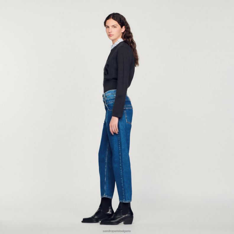 Жени Sandro Paris син trompe l'aeil mom jeans облекло 0X6J0167
