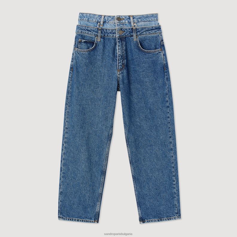 Жени Sandro Paris син trompe l'aeil mom jeans облекло 0X6J0167