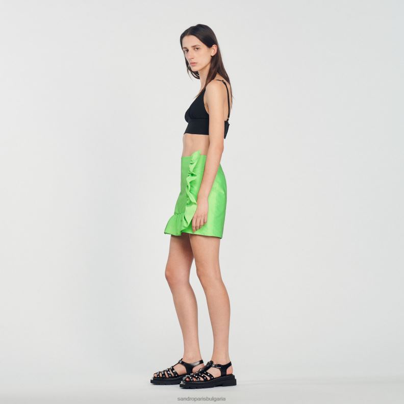 Жени Sandro Paris vert fluo къса пола с волани облекло 0X6J0450